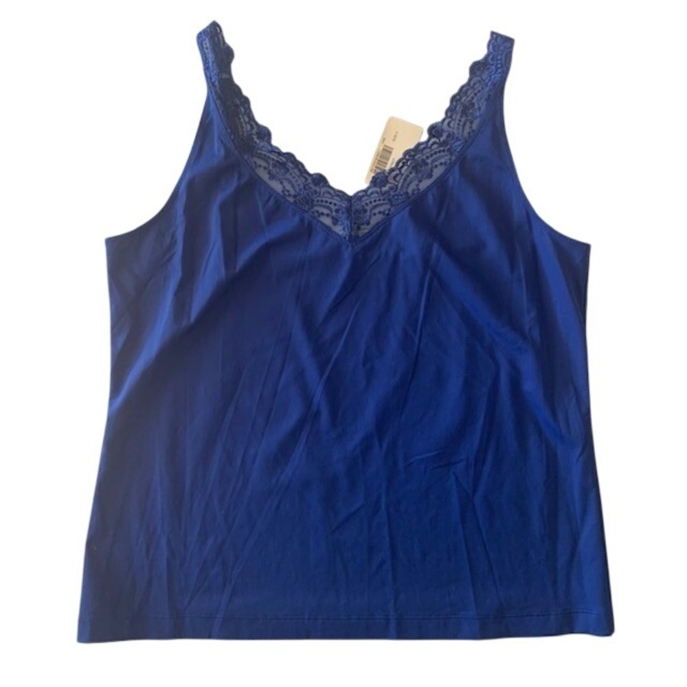 Chico's NWT Size 3 Dark Hype Blue Camisole Lace Trim Royal Blue Cami XL/16